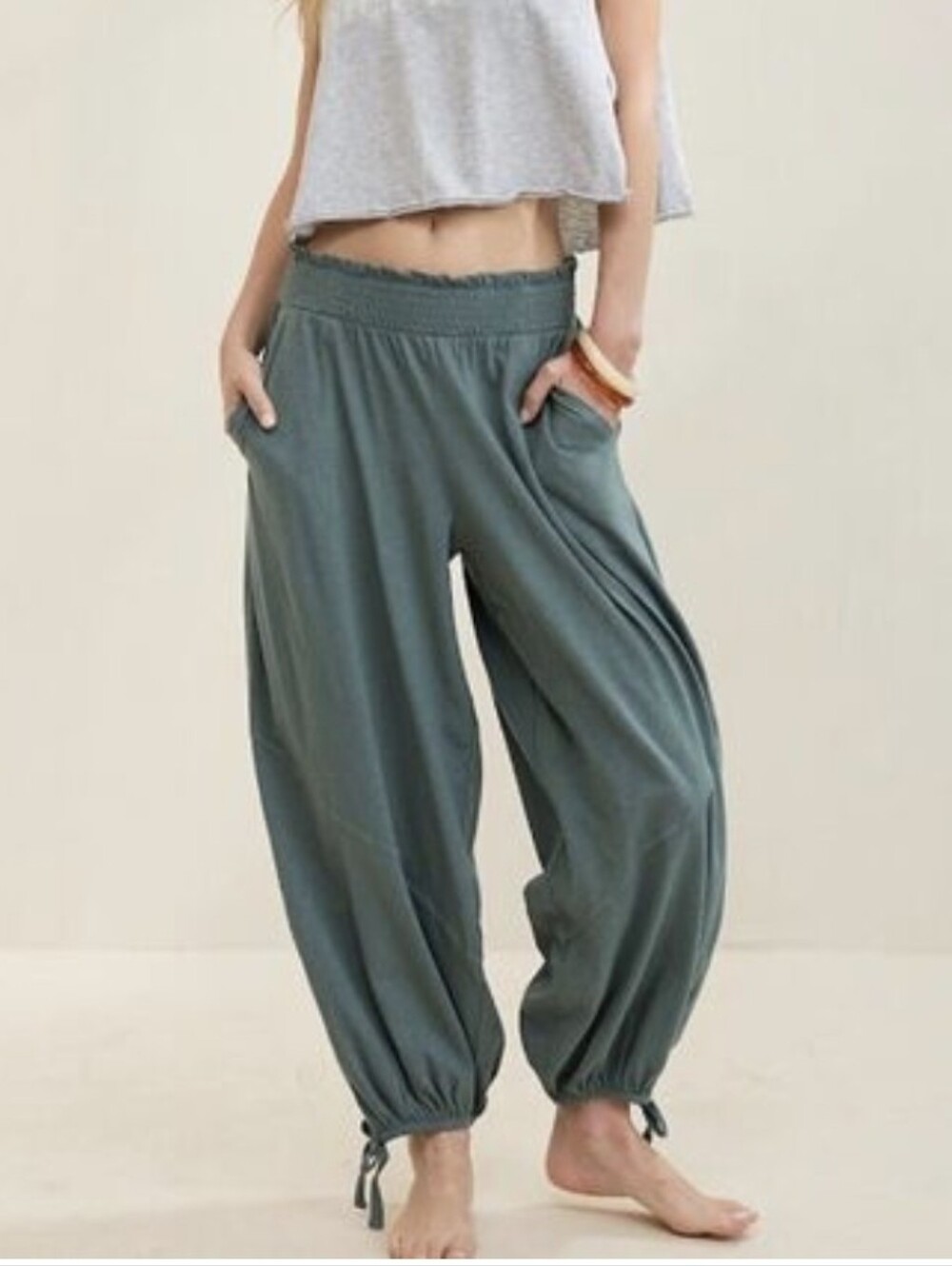 Aerie Happiest joggers baggy loose wide leg Royal Palm green olive knit